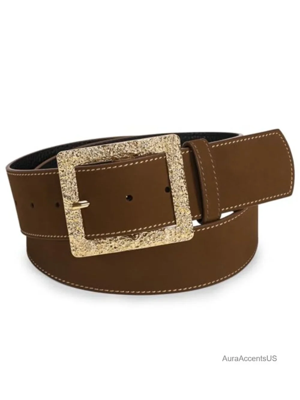 Womens 1.75 Wide Suede Leather Belt with Gold Buckle